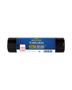 muellstar Muellsaecke 110 Liter, extra stark, schwarz blickdicht, 70 mal 100 cm, aus Polyethylen, 10 Stueck